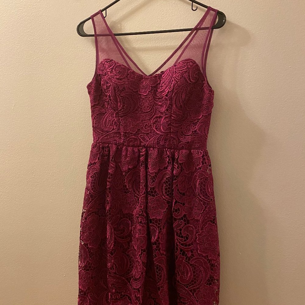 Lace Cocktail Fit and Flare- Illusion Neckline